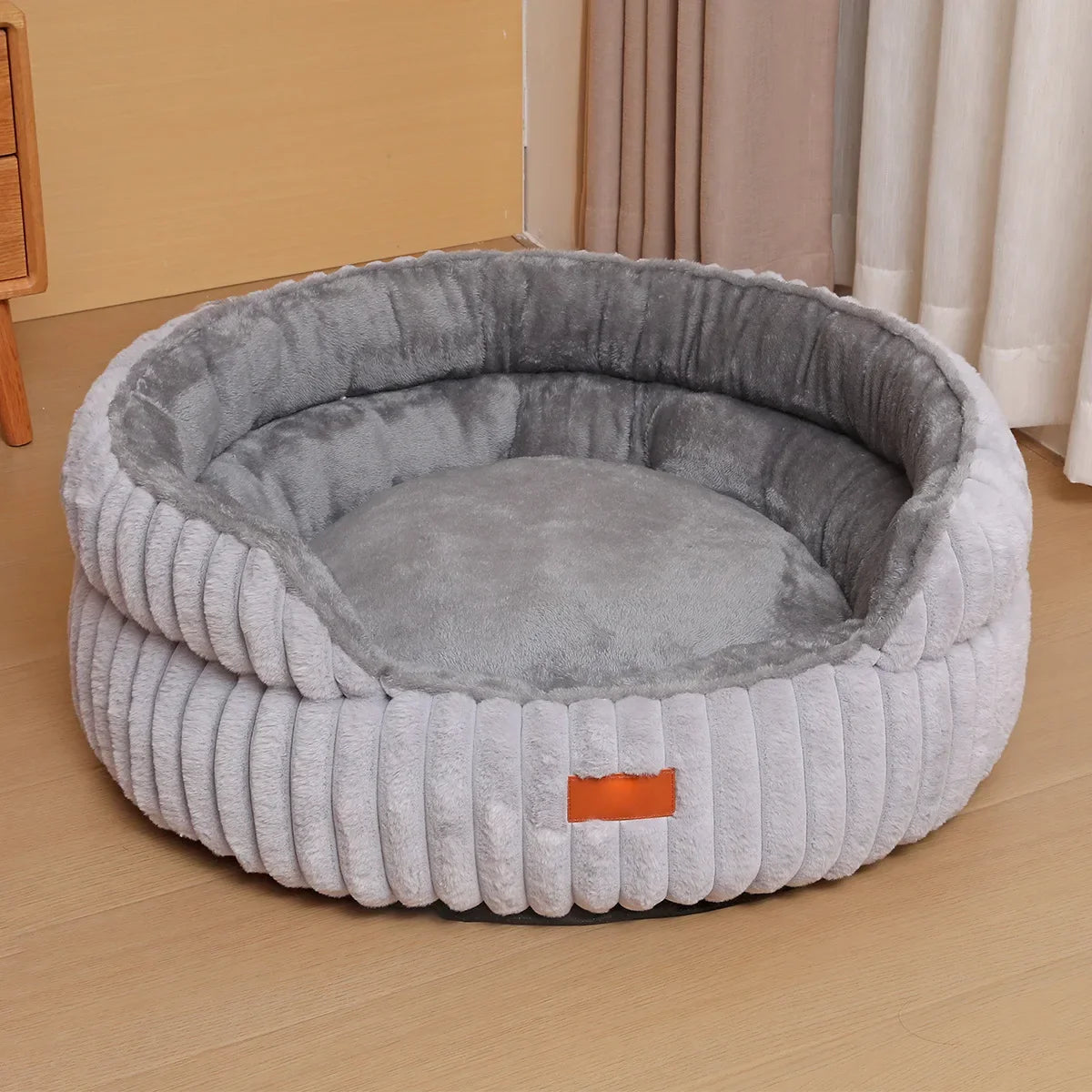 Round Plush Cat Bed Cozy Calming Nest