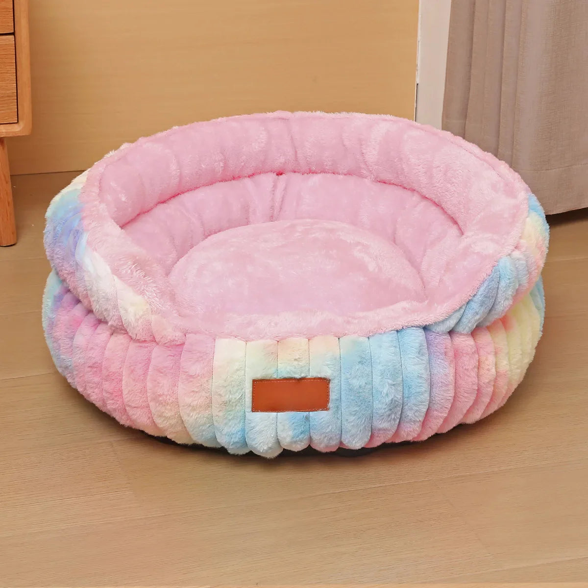 Round Plush Cat Bed Cozy Calming Nest