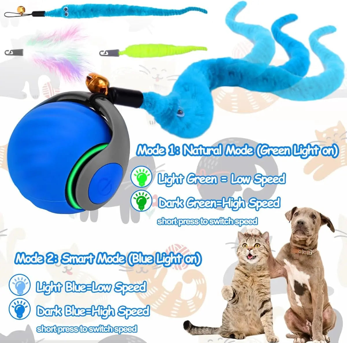 Interactive Automatic Cat Toy Ball with Feather Tail