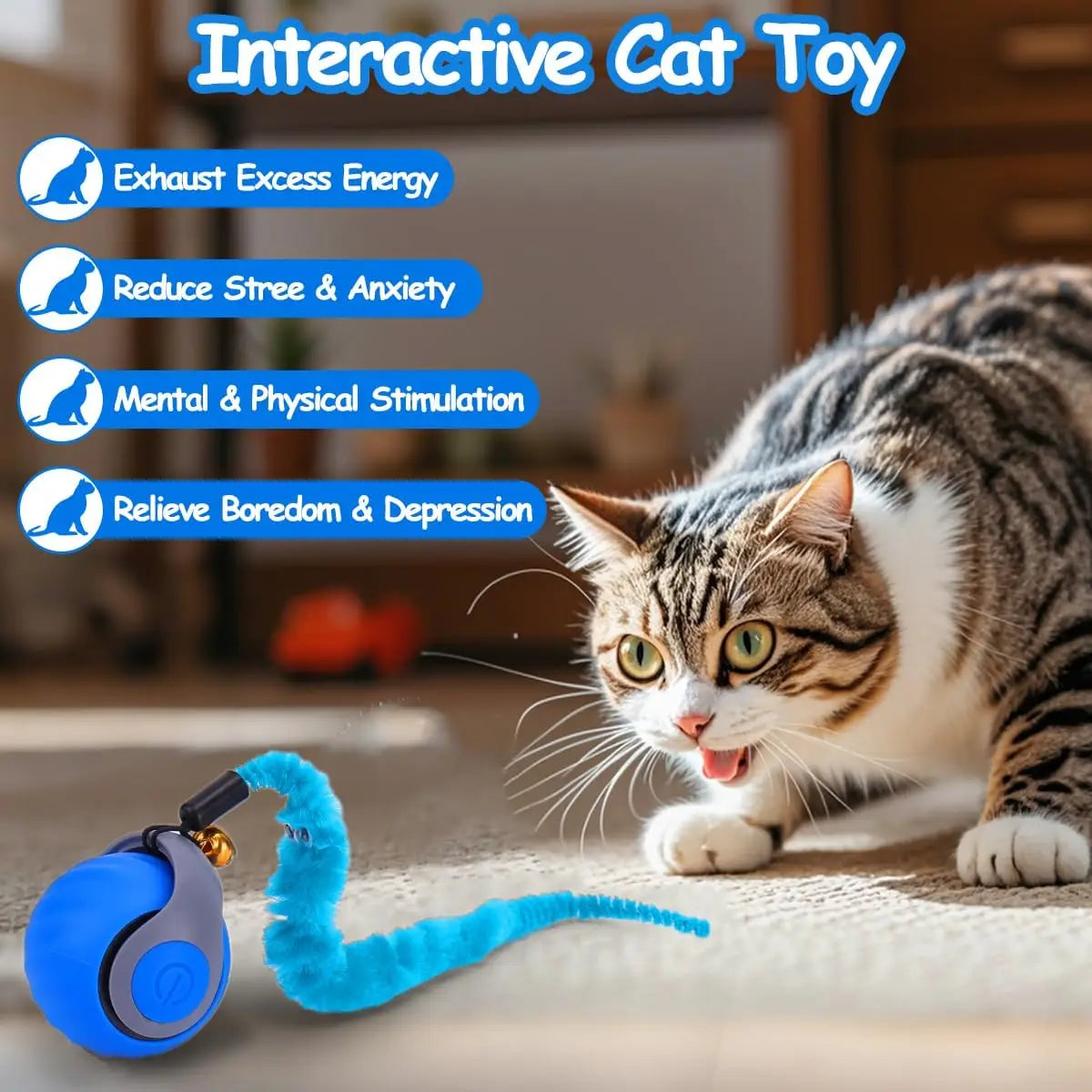 Interactive Automatic Cat Toy Ball with Feather Tail