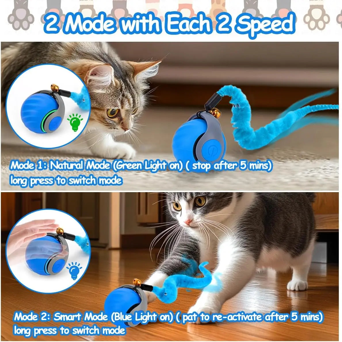 Interactive Automatic Cat Toy Ball with Feather Tail