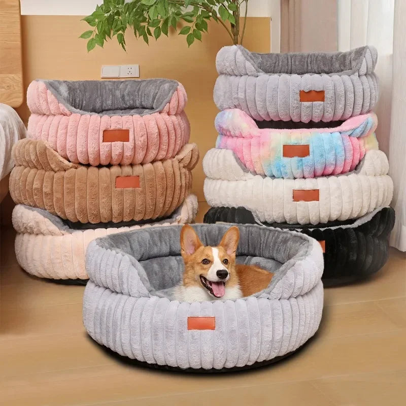 Round Plush Cat Bed Cozy Calming Nest
