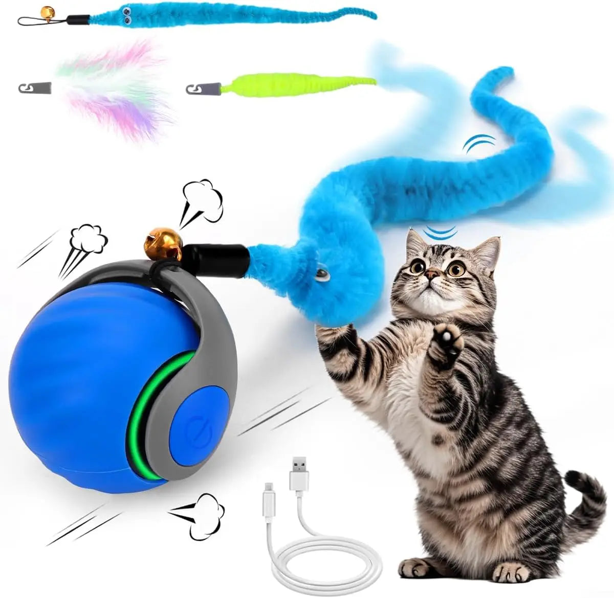 Interactive Automatic Cat Toy Ball with Feather Tail