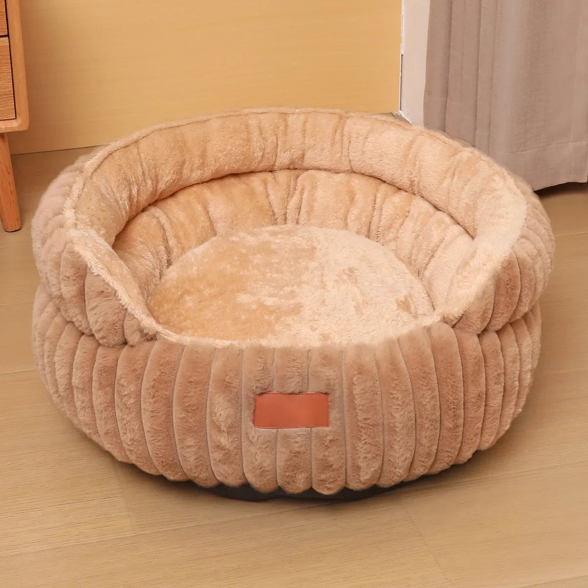 Round Plush Cat Bed Cozy Calming Nest