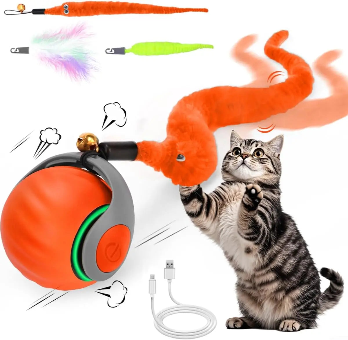 Interactive Automatic Cat Toy Ball with Feather Tail