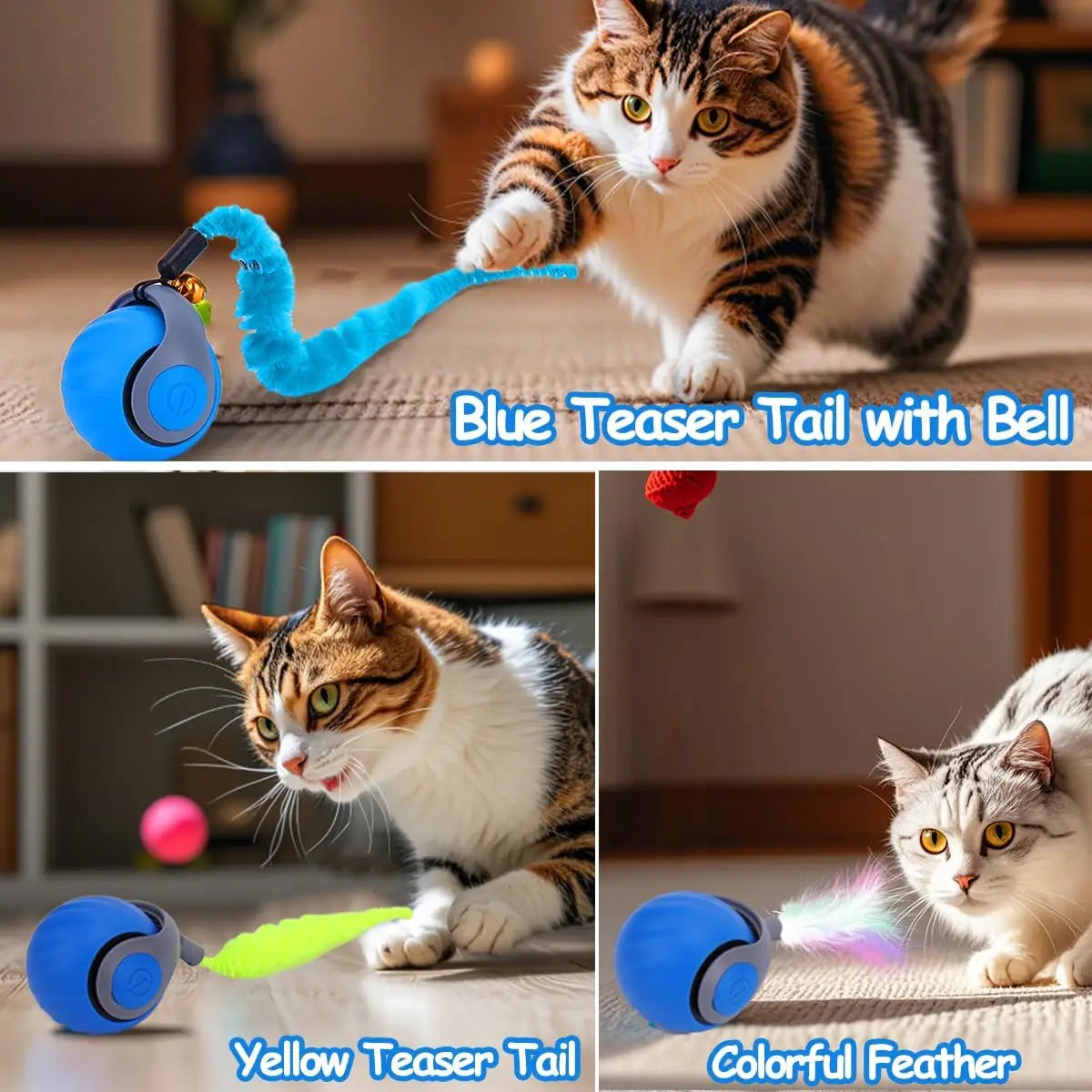 Interactive Automatic Cat Toy Ball with Feather Tail