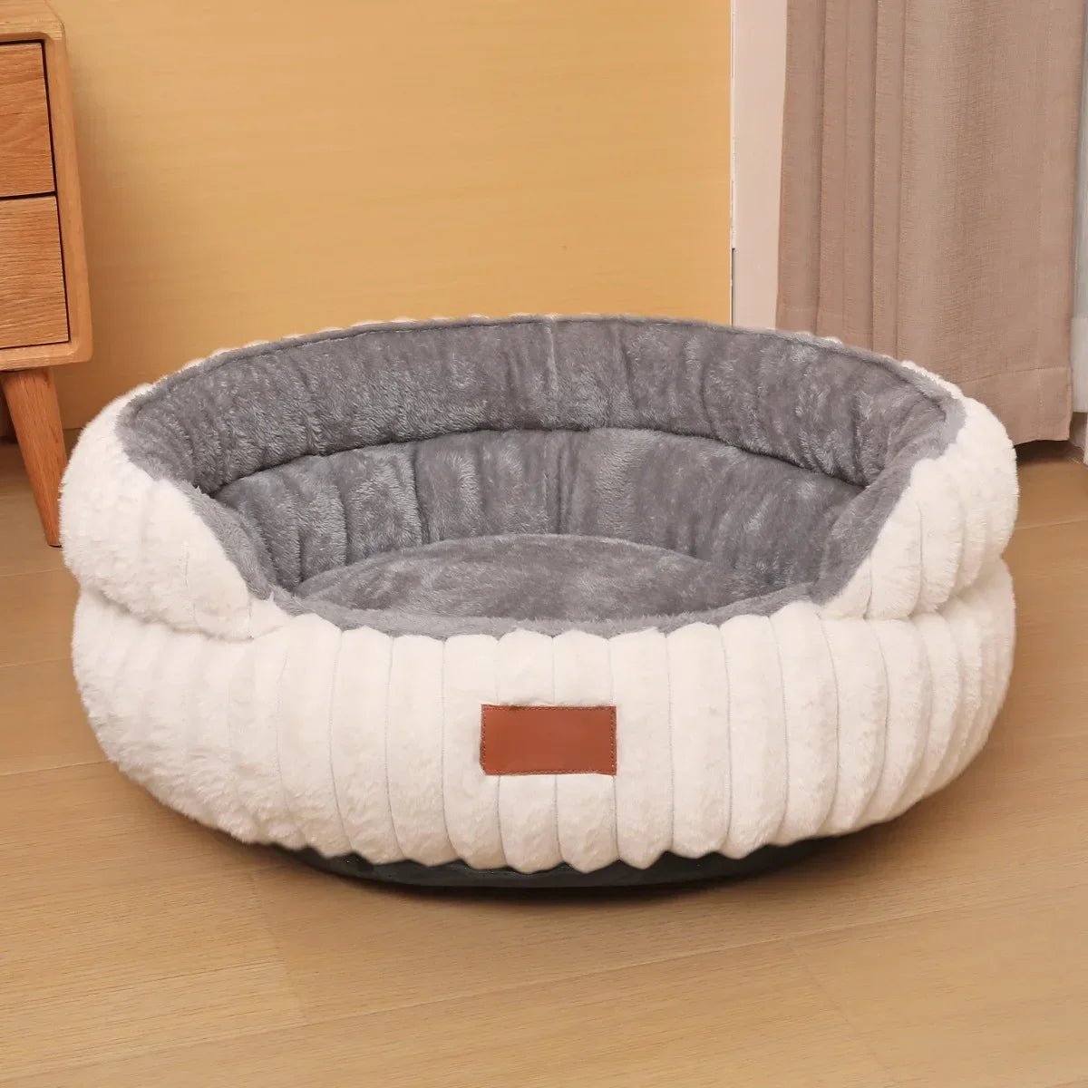 Round Plush Cat Bed Cozy Calming Nest