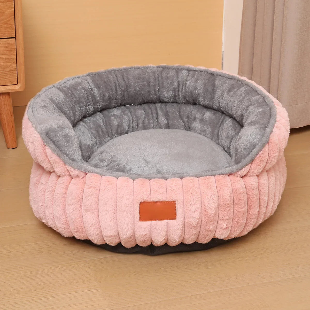 Round Plush Cat Bed Cozy Calming Nest