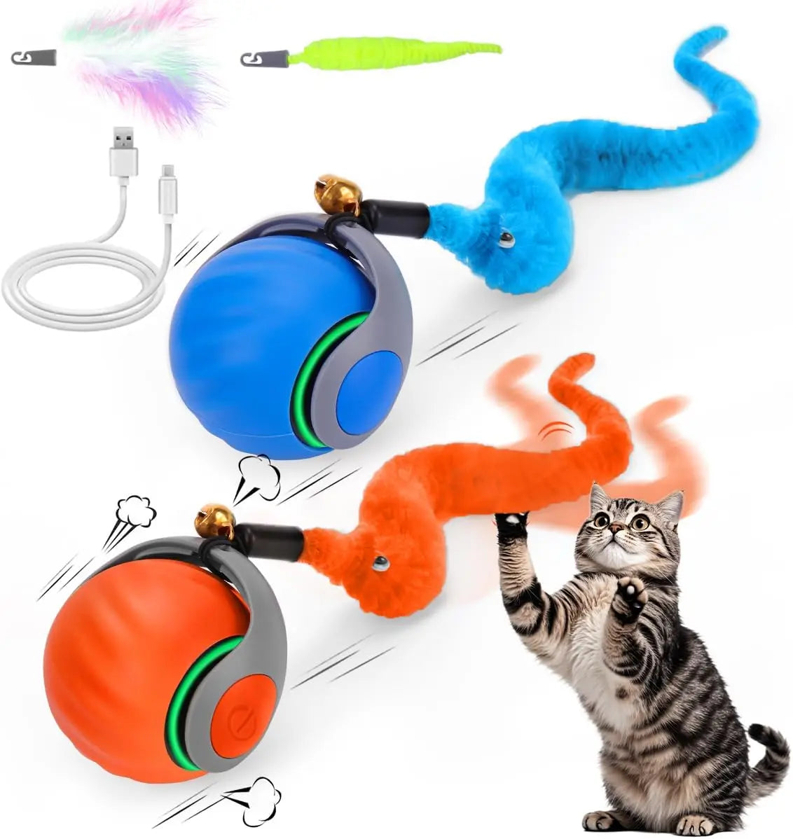 Interactive Automatic Cat Toy Ball with Feather Tail