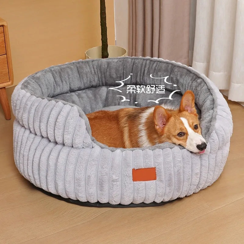 Round Plush Cat Bed Cozy Calming Nest