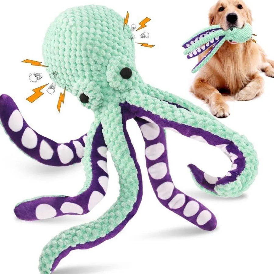 Plush Octopus Dog Toy with Squeaker for Interactive Play
