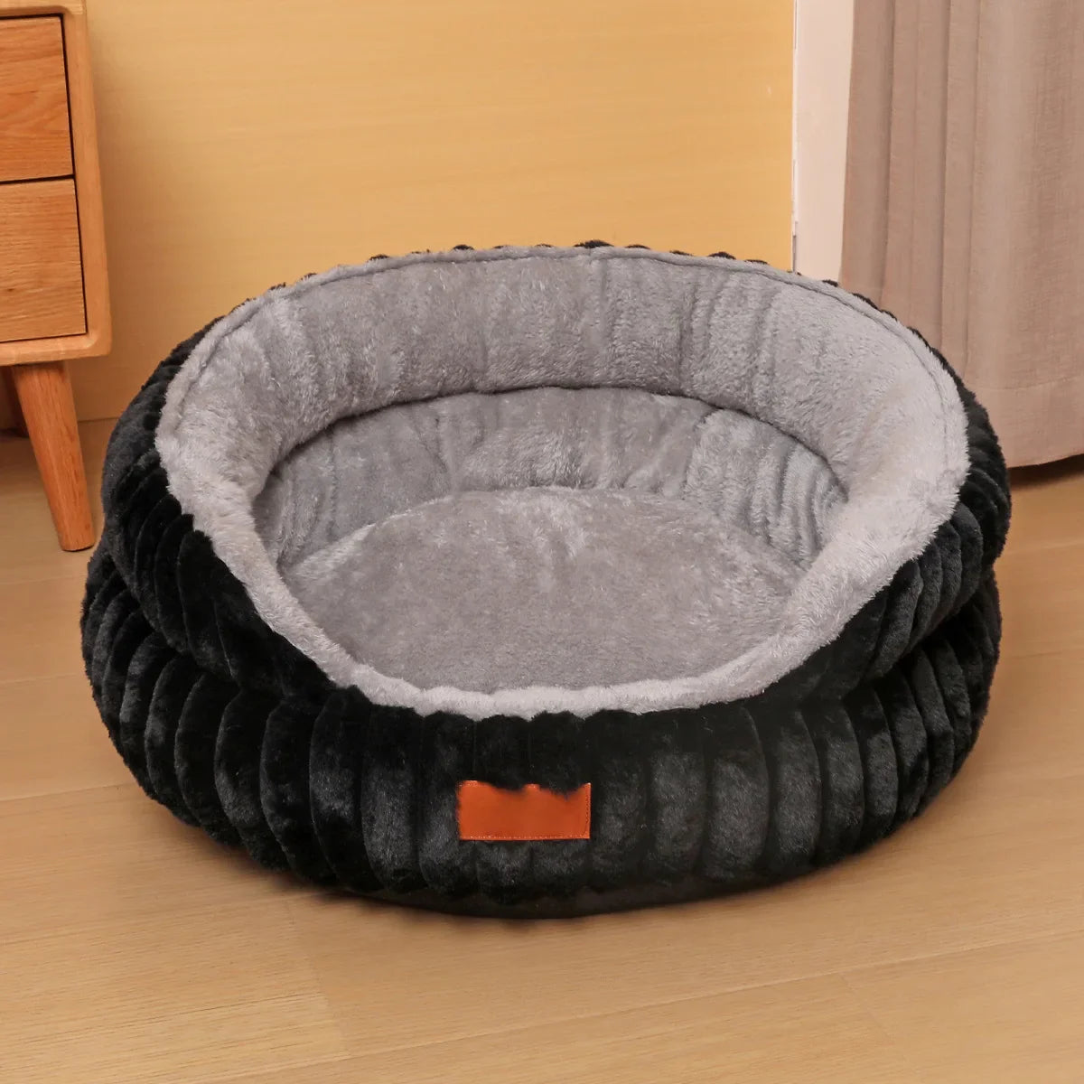 Round Plush Cat Bed Cozy Calming Nest